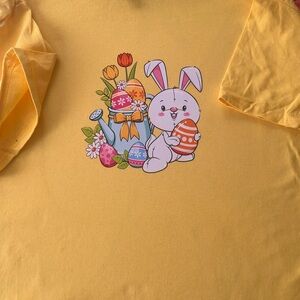 Yellow Unisex Short Sleeve Tee with Easter Bunny Graphic